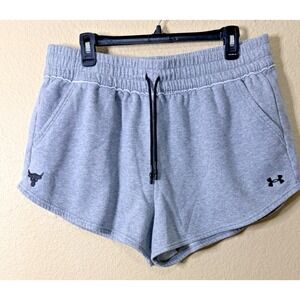 Under Armour Project Rock Fleece Shorts Womens XL  Gray Drawstring High Rise